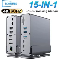15 in 1 USB C Docking Station 4K HD Vertical Hub with Triple Monitor RJ45 1000M,USB 3.0/2.0,PD 3.0,SD/TF,Audio 3.5 for Laptop PC