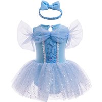 Blue Baby Girl Summer Dress Small Flying Sleeve Sequined Round Neck Bodysuit With Headbands 3-12M
