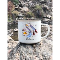 Personalized Custom Name Camping & Adventures Enamel Mugs Hand Drawn Logo Outdoor Campervan Coffee Handle Mug Camper Gift