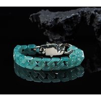 Natural A-grade jadeite ice blue water Cuban chain jade hip-hop style personalized female fashion retro Lucky Protection Gift
