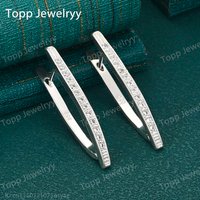 Luxurious 925 sterling silver 30MM exquisite V-shaped zircon earrings fashionable women's wedding gift jewelry