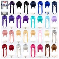 Snoya 60cm synthetic Multi colored long sideburns style short cosplay wig Heat resistant fiber Purple blue pink black gold