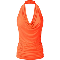 Plus Size Orange Halter Neck Cowl Ruched Waist Tank Top