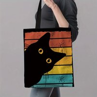 Humorvolle Black Cat Gaze-Einkaufstasche – modische Einkaufs- und Geschenkideen, lebendiges Farbverlaufsdesign, unverzichtbar für den täglichen Gebrau