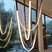 Industrial long leather ceiling chandelier Designer high suspension light kitchen island Home loft Minimalist staircases light