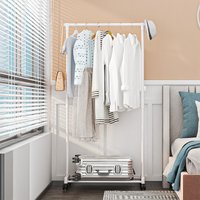 New Model of Double-Layer Floor-Standing Clothes Drying Rack with Wheels, All-Metal Thickened Double Rods, Movable Large-Capacity Clothes Drying Rack, Suitable for Balcony and Bedroom, Strong