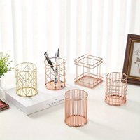 Kosmetik Lagerung Make-Up Pinsel Halter Rose Gold Schmiedeeisen Runde Eyeliner Lippenstift Pinsel Stift Topf Organizer Korb Box