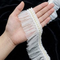 (1 Yard/roll)Width 6cm Pearl Pleated Mesh Decoration Lace Princess Skirt Edge with Girl Style Diy Sewing Material