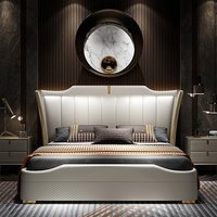 Modern light luxury leather bed, luxury master bedroom, simple double bed, 1.8m Nordic high-end gold-plated Internet celebrity w