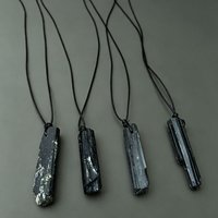 1PC Irregular Black Tourmaline Necklace for Men Original Natural Raw Crystal Stone Pendant Adjustable Rope String Protection