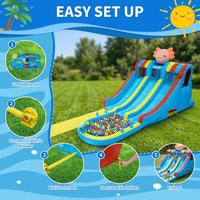 8-in-1 Hexagonal Inflatable Water Park – Large Pool, Double Slides, Climbing Wall, Bouncy Castle, Durable Oxford, 550W Blower, Indoor/Outdoor Set