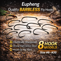 Aventik Eupheng 100PCS Competition Barbless Fly Hooks Dry Fly Nymph Shrimp Pupa Larva Jig Fly Tying Fishing Hooks