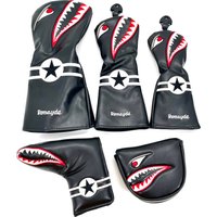 Golf PU Leather Wood Head Cover Golf Driver Fairway Wood Hybrid Head covers Shark Cartoon Pattern Golf Club Protective Sleeve