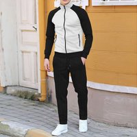 Autumnal Houndstooth Color Block Zipper Collar Long Sleeve Jacket And Pants Set with Pockets for Women European And American Ind