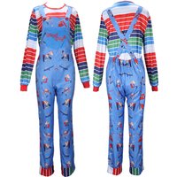 Anime Enge Chucky Cosplay Kostuum Volwassen Cos Jumpsuits Halloween Horror Kleding Voor Mannen Vrouwen Feestkostuums