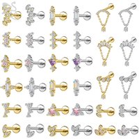 ZS 1 PC Gold Color 16G Stainless Steel Labret Lip Piercing Men Women CZ Crystal Ear Cartilage Tragus Helix Piercings Flat Backs