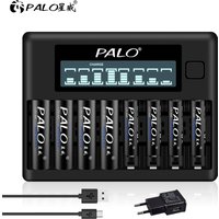 PALO 4/8/12 Slots LCD Display Fast Smart Battery Charger for 1.2V Ni-MH Ni-CD AA AAA Rechargeable Battery 2A 3A LR3 LR6 Charger