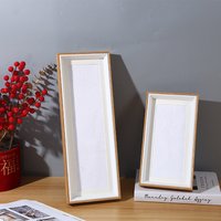 Photo Frame Stand Creative Long Strip Design, Natural Wood Color Wall-Mountable Picture Frame Photo Display Home Décor