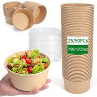 25Oz/750Ml 25/50 Pack Paper Bowls with Lids, Disposable Soup Bowls, Food Containers Lunch Box, Salad Bowls, Meal Prep Bowls