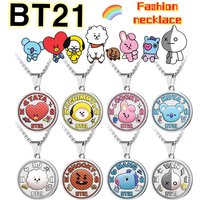 BT21 Koya Chimmy Shooky Tata RJ Fashion Personalized Metal Necklace Round Stainless Steel Color-Printed Sweater Pendant Chain