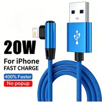 90 Degree Elbow USB Fast Charge Cable For iPhone 11 12 13 Mini 14 Pro Max X XR XS 8 Plus No-Blocking Gaming Quick Charging Cable