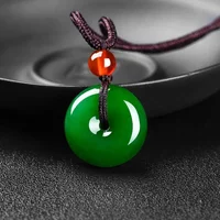 Natural Green Jade Safety Buckle Pendant Necklace Hand-Carved Charm Jadeite Jewelry Fashion Amulet Gifts for Men Women jewellery