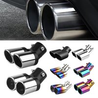 1PCS Universal 63MM Inlet Double-tube Curved Tailpipe Muffler Tip Stainless Steel Dual Trim ModifiedCar Rear Tail Throat Liner