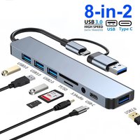8 In 1 USB Type C Hub Docking Station Type C Dock Multiport Adapter With 3.5mm Jack SD Memory Card Reader For Computer Laptop PC