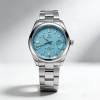 Men's Sky Blue Dial Quartz Watch, 3ATM Waterproof Stainless Steel Band Date Display Business Casual Wristwatch