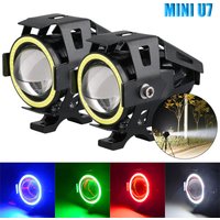 AliExpress NONE 125W LED Auxiliary Motorcycle Headlight Universal 1200LM Angel Eyes U7 Mini Motorcycle Spotlights Bicycle Lamp Accessories