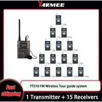 YARMEE FM Portable Audio Wireless Tour Guide System 1 Transmitter + 15 Radio Receivers For Travelling Church Museum Umrah Hajj