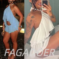 FAGADOER Sexy Ruched Shorts Two Piece Sets Fashion Lace-up Halter Backless Crop Top and Loose Shorts Outfits Streetwear Suits