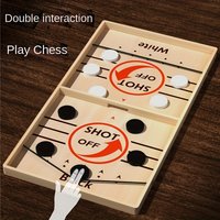 Wooden Double Hockey Puck Game Table with Shooter Goalie Mini Ice Free Tabletop Hockey for Family Party Indoor Outdoor Play