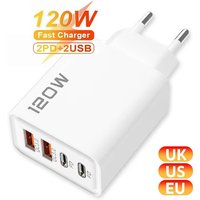 PD 120W 4 Ports USB C Charger Quick Charge 3.0 Type C USB Phone Chargers Fast Charging Adapter for Samsung iPhone Xiaomi Huawei