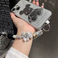 New Diamond Inlaid Cartoon Love Bear Phone Case Wrist Chain Short Handheld Hanging Chain Hanging Decoration Universal Anti Loss