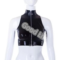 Sexy Natural Latex Crop Top Latex Rubber Black Top With Front Zipper Rubber Fashion Sexy Vest