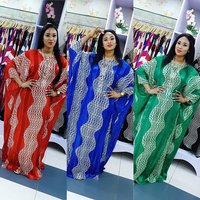 Mode 2025, afrikanische Kleider für Damen, Fledermausärmel, O-Ausschnitt, Wellenmuster, Diamant-Streifendruck, lockeres Party-Chiffon-Maxikleid