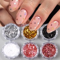6pcs Y2K Tiny Star Nail Art Flakes Golden Silvery Pink Small Mini Pentagram Nail Seqiuns Holographic Glitter Design Decorations
