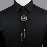 Novelty Men's Bolo Tie Fashion Dragon Rhinestone Obsidian Round Necktie Western Cowboy Star Men Women Pendant Cravat Accessories