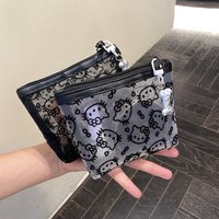 Kawaii Lace Hello Kitty Cosmetic Bag Cute Vintage Coin Purse Black Mesh Storage Bag Portable Makeup Bag Gift