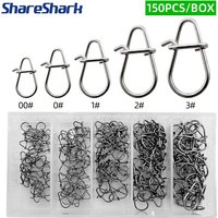 ShareShark 150pcs/box Fishing Connector Swivel Stainless Steel Hook Lock Snap Swivels Rings Fishing Accessory Tool