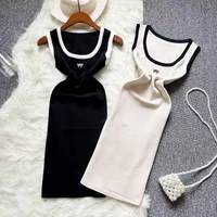 Ins Contast Women's Mini Dress Tank Dress Summer Korean Knitted Sexy Korean FashionYoung Chic Sleeveless Simple Streetwear