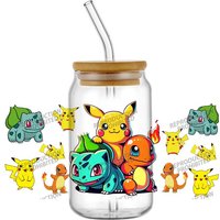 Hotsale Cartoon Lovely Pokemon 16oz UV DTF 3D Transfer Sticker Decals For Glass Can Cup Fashion Craft DIY Creative