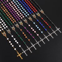 Wood Rosary Necklace For Women 6MM Wooden Prayer Beads Long Chain Religious Virgin Mary Cross Pendant Men Party Jewelry Gift