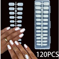 120Pcs Medium-Long French Square Press On Nails. Upgrade your nail look with brightening, detachable false nails. Ideal gift for