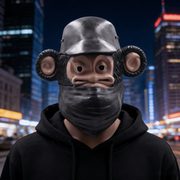 Novelty Gorilla Full Head Mask with Cap & Bandana - Realistic Latex Animal Costume Mask for Halloween Cosplay Party, Adult Size
