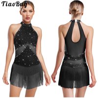 Women Fringed Bodysuit Dress for Latin Dance Costume Rhinestones Leotard Gymnastics Skating Jazz Salsa Stage Performance Costume