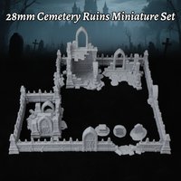 Fantasy Cemetery Ruins Miniature Terrain Set, Gothic Graveyard Scenery for Tabletop RPGs, Detailed Resin Ruins & Tombstones