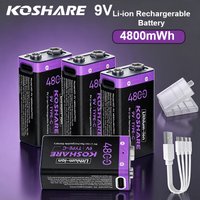 Akumulatory litowo-jonowe 9V KOSHARE, ładowane przez USB, 4800mWh, Typ-C, o wysokiej pojemności, bateria litowa 6F22 do kontrolerów gier, czujników dymu.