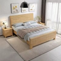 Wood-colored double bed, modern minimalist oak, economical.